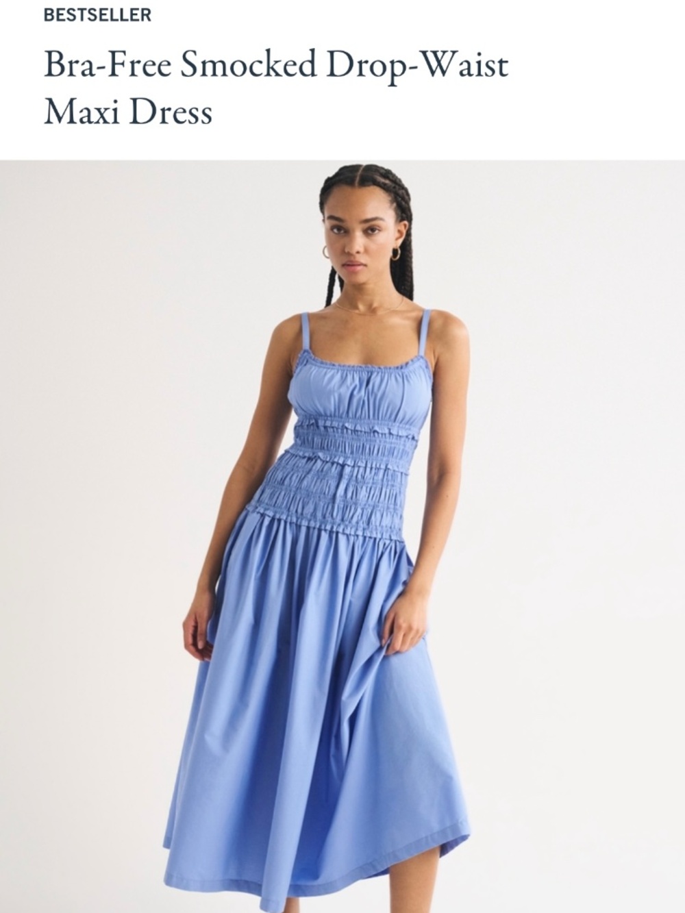 Abercrombie Women's Bra-Free Smocked Drop-Waist Maxi Dress Blue Small